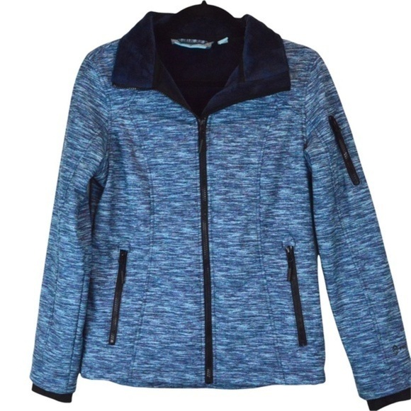 Free Country Faux Fur Lined Softshell Jacket, Blue Space Dye Print, Small - Picture 1 of 16